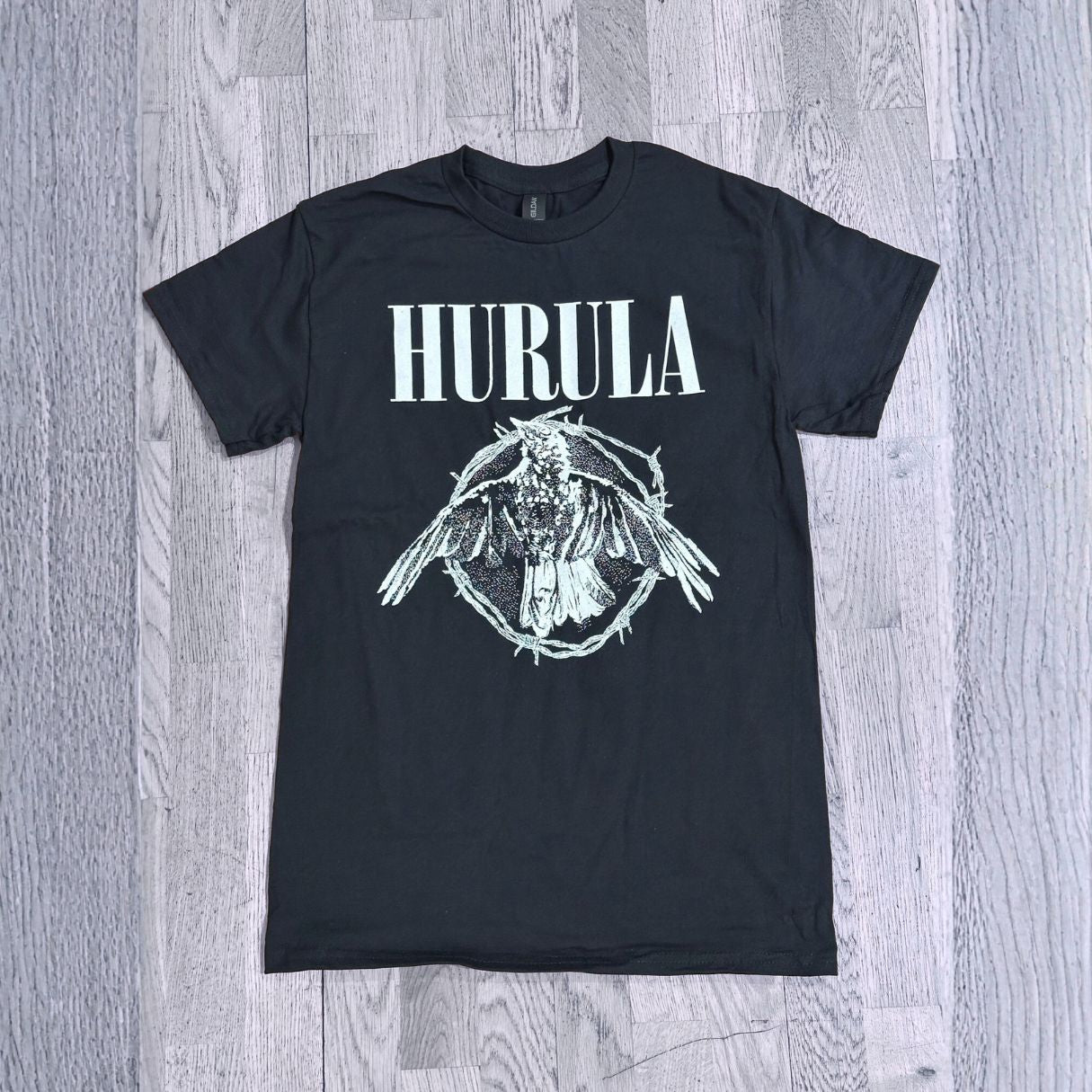 hurula t-shirt svart: ritad fågel
